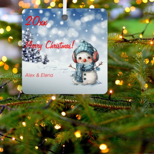 Snowman Weihnachtsbaum Schnee Metal Square Ornamen Ornament Aus Metall