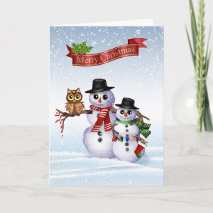 Snowman Weihnachtskarte mit Owl Feiertagskarte