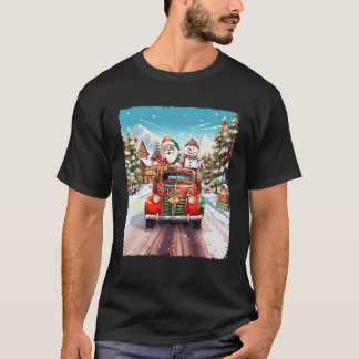 Snowman Weihnachtsmann Roter Truck Xmas Vibes T-Shirt