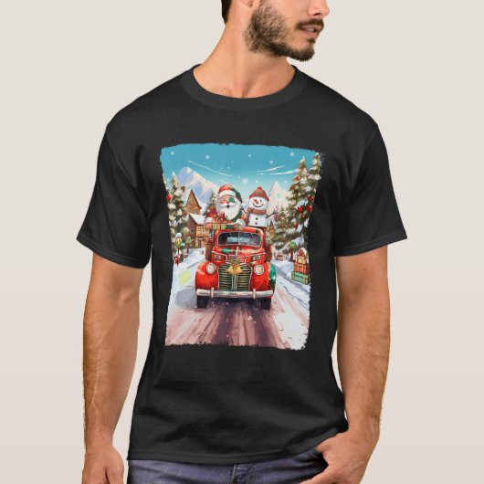 Snowman Weihnachtsmann Roter Truck Xmas Vibes T-Shirt (Vorderseite)