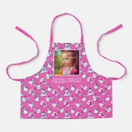 Snowman Weihnachtsname und Foto Girly Pink Schürze
