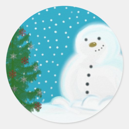 Snowman Weihnachtssticker Runder Aufkleber (Vorderseite)
