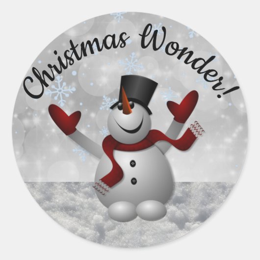 Snowman Weihnachtswunder mit Glitzer Snowflakes Runder Aufkleber (Vorderseite)