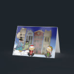 Snowman Welcome Feiertagskarte<br><div class="desc">Ein lustiges Design für alle zu Weihnachten ist mein "Snowman Welcome" Design. Das Design zeigt die Elfen und Schneemänner außerhalb ihrer Stadthäuser, die jeden willkommen heißen. Das Design wurde von Sketchart26 unter Verwendung von Kunstwerken von Trina Clark & Digi Web Studio (www.digiwebstudio.com) und Link zur Cheryl Sealer Website (www.cherylseslardesigns.com) erstellt...</div>