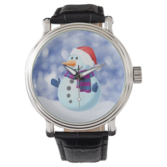 Snowman Winter Frohe Weihnachtsschnee Armbanduhr (Vorderseite)