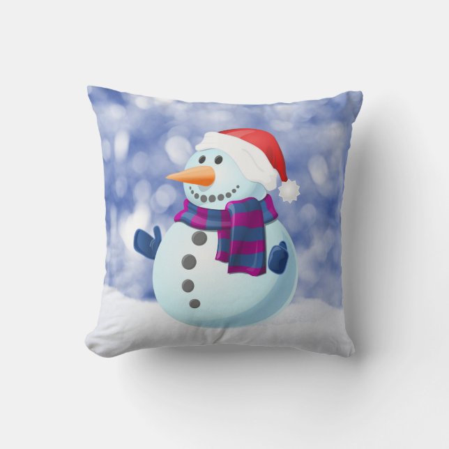 Snowman Winter Frohe Weihnachtsschnee Kissen (Vorderseite)