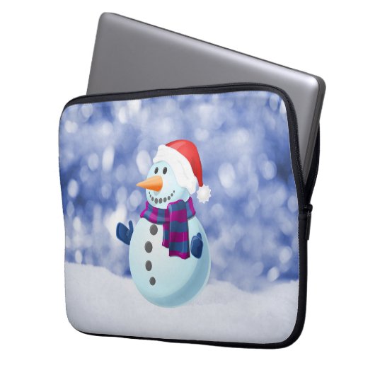 Snowman Winter Frohe Weihnachtsschnee Laptopschutzhülle (Vorderseite Links)