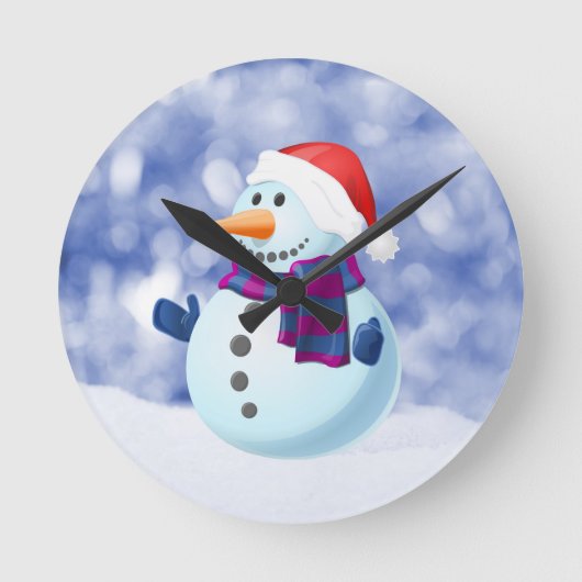 Snowman Winter Frohe Weihnachtsschnee Runde Wanduhr (Vorderseite)