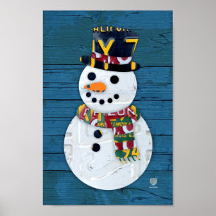 Snowman Winter Fun Vintager Lizenzplatz Kunst Poster