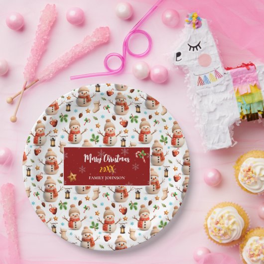 Snowman Winter Holiday - Merry Christmas Pappteller (Party)