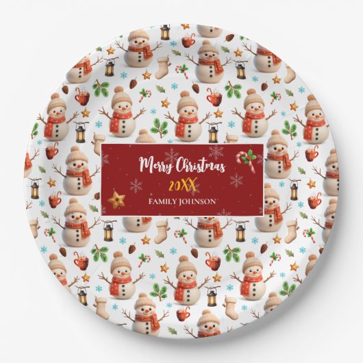 Snowman Winter Holiday - Merry Christmas Pappteller (Vorderseite)