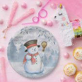 Snowman Winter Merry Typografie Weihnachten Pappteller (Party)