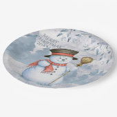 Snowman Winter Merry Typografie Weihnachten Pappteller (Schrägansicht)