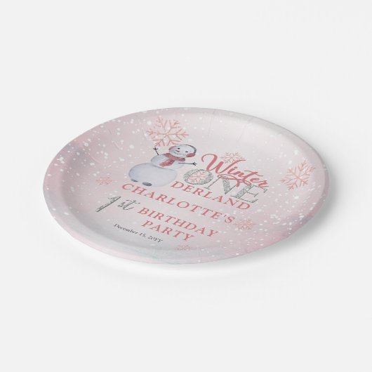 Snowman Winter ONEderland 1. Geburtstag Pappteller (Schrägansicht)