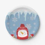Snowman Winter Onederland Boy First Birthday Pappteller (Vorderseite)