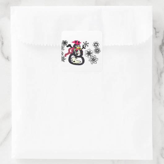 Snowman winter quadratischer aufkleber (Tasche)