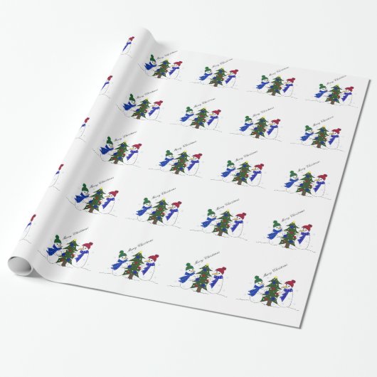 Snowman Winter Scene Geschenkpapier (Ungerollt)
