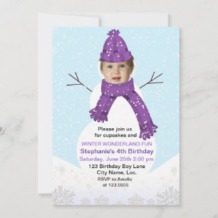 Snowman Winter Wonderland Foto Geburtstag Custom Einladung