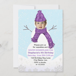 Snowman Winter Wonderland Foto Geburtstag Custom Einladung