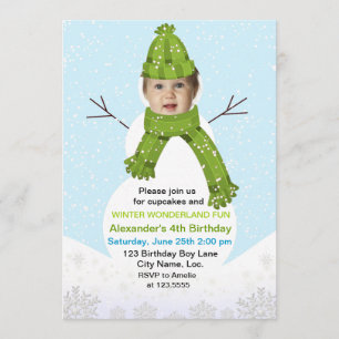 Snowman Winter Wonderland Foto Geburtstag Custom Einladung