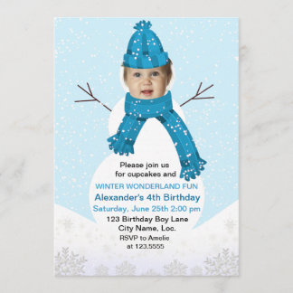 Snowman Winter Wonderland Photo Birthday Custom Einladung