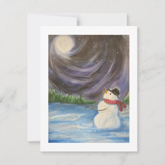 Snowman Winterszene Flat Note Card Mitteilungskarte (Vorderseite)