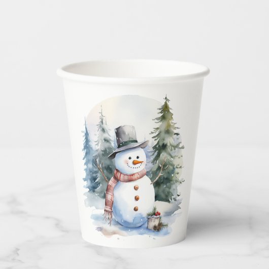 Snowman Winterwald Pappbecher (Vorderseite)