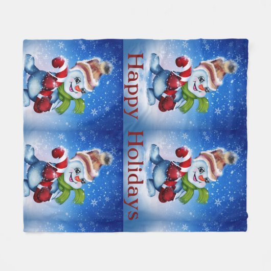 Snowman with a scarf fleecedecke (Vorderseite (Horizontal))