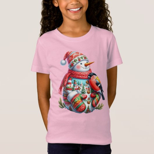 Snowman with Bird, Christmas, Author Natasha Us T-Shirt (Vorderseite)