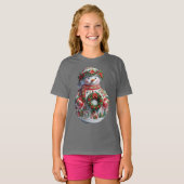 Snowman with Christmas Wreath, Christmas, Author T-Shirt (Vorne ganz)
