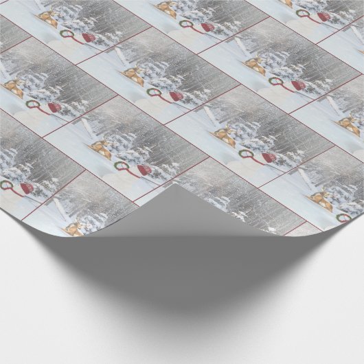 Snowman With Christmas Wreath for a Deer Geschenkpapier (Ecke)