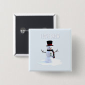 Snowman with hat and scarf. I Love Snow Button (Vorne & Hinten)