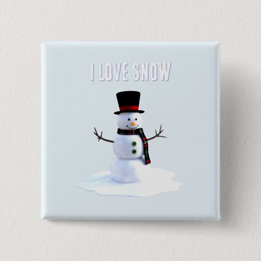 Snowman with hat and scarf. I Love Snow Button (Vorderseite)