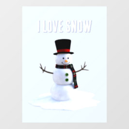 Snowman with hat and scarf. I Love Snow Fensteraufkleber