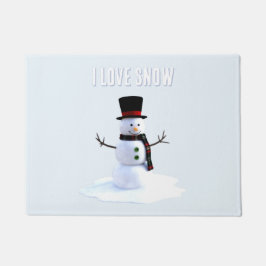 Snowman with hat and scarf. I Love Snow Fußmatte
