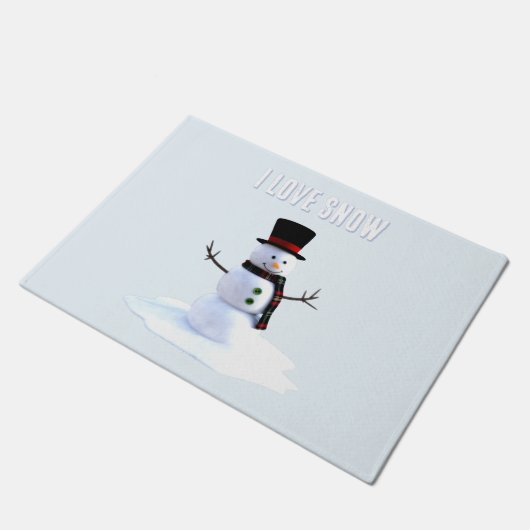 Snowman with hat and scarf. I Love Snow Fußmatte (Schrägansicht)