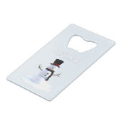 Snowman with hat and scarf. I Love Snow Geldbeutel Flaschenöffner (Vorderseite Schrägansicht)