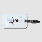 Snowman with hat and scarf. I Love Snow Gepäckanhänger (Vorderseite (Horizontal))