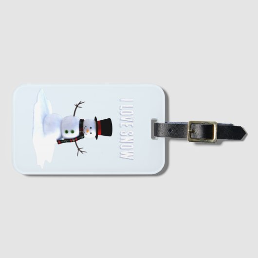 Snowman with hat and scarf. I Love Snow Gepäckanhänger (Vorderseite (Horizontal))