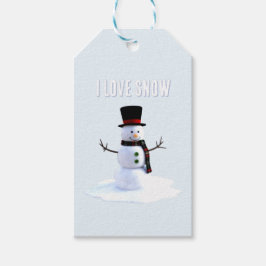 Snowman with hat and scarf. I Love Snow Geschenkanhänger
