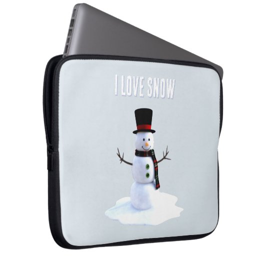 Snowman with hat and scarf. I Love Snow Laptopschutzhülle (Vorne Rechts)