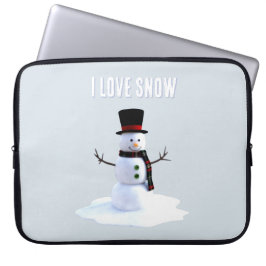 Snowman with hat and scarf. I Love Snow Laptopschutzhülle