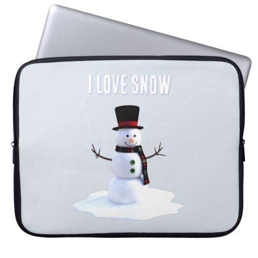 Snowman with hat and scarf. I Love Snow Laptopschutzhülle (Vorderseite)