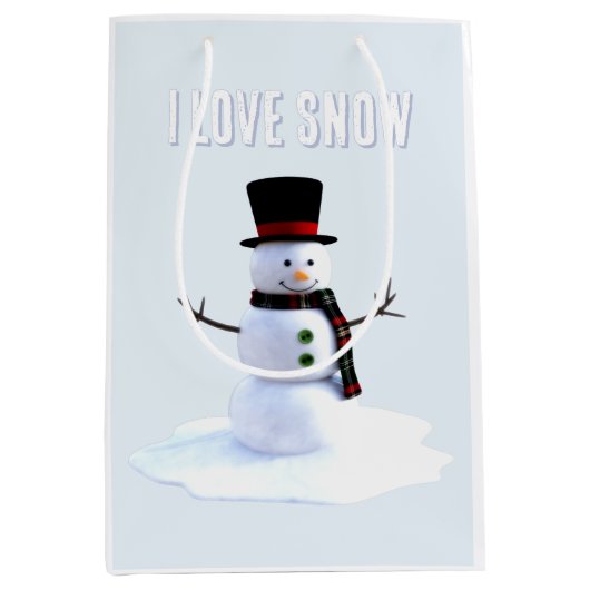 Snowman with hat and scarf. I Love Snow Mittlere Geschenktüte (Vorderseite)
