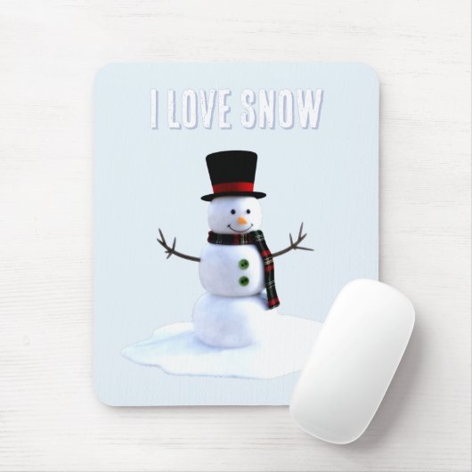 Snowman with hat and scarf. I Love Snow Mousepad (Mit Mouse)