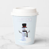 Snowman with hat and scarf. I Love Snow Pappbecher (Rückseite)
