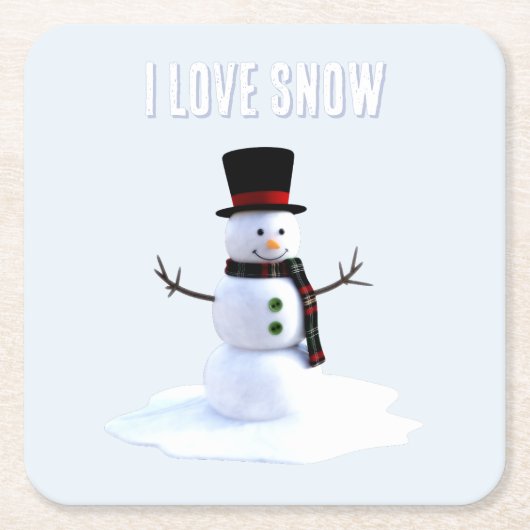 Snowman with hat and scarf. I Love Snow Rechteckiger Pappuntersetzer (Vorderseite)