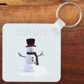 Snowman with hat and scarf. I Love Snow Schlüsselanhänger (Rückseite)