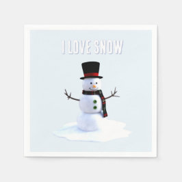 Snowman with hat and scarf. I Love Snow Serviette