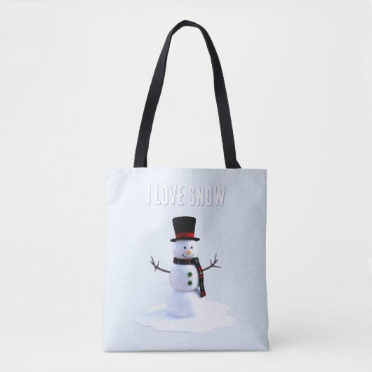 Snowman with hat and scarf. I Love Snow Tasche (Vorderseite)